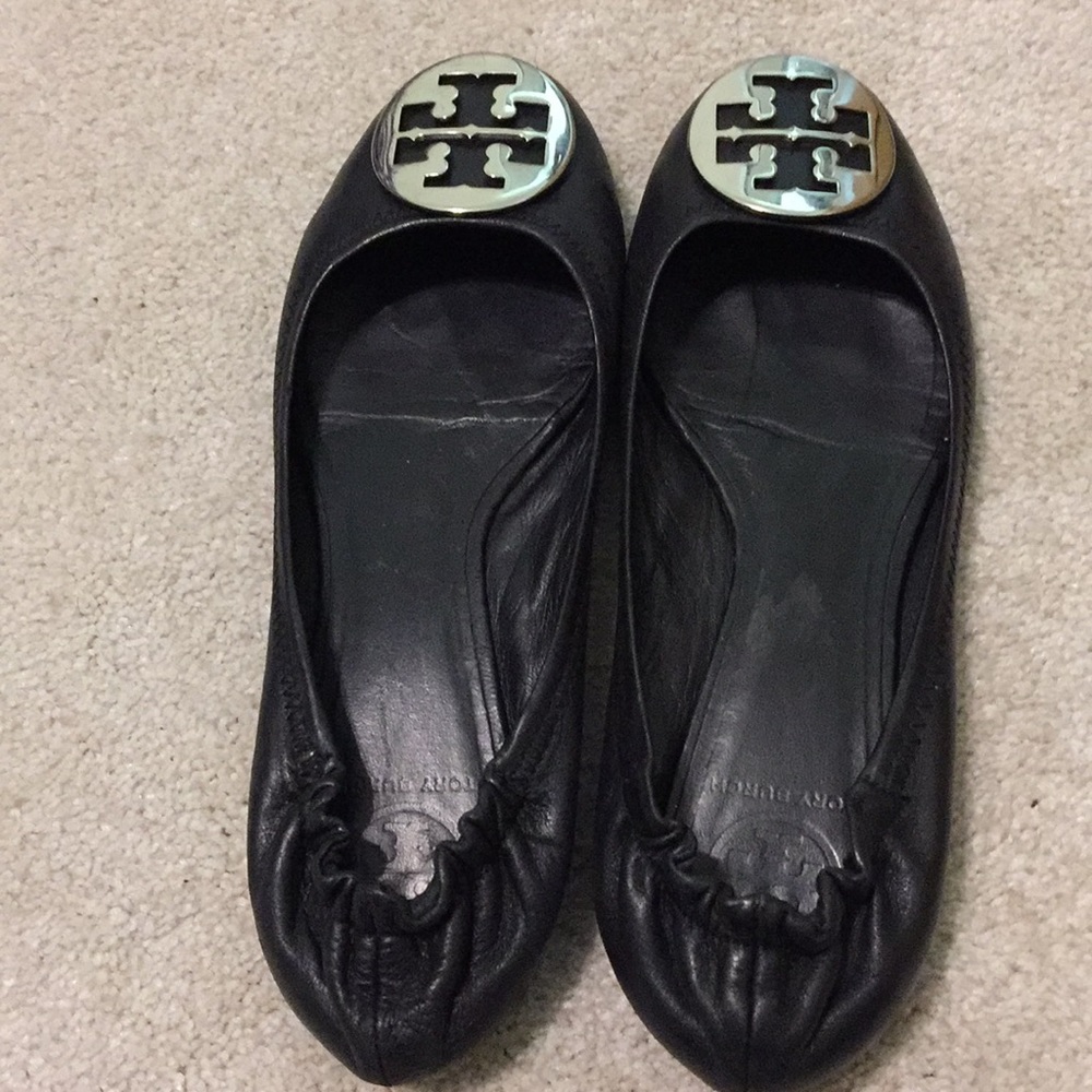 Tory Burch flats with silver logo